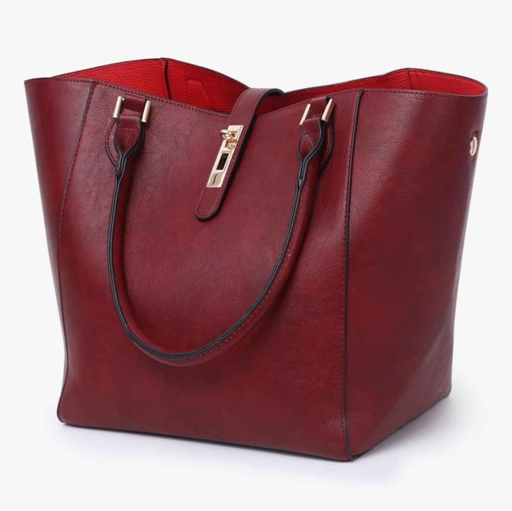 Elegant Red Vegan Leather Tote Bag
